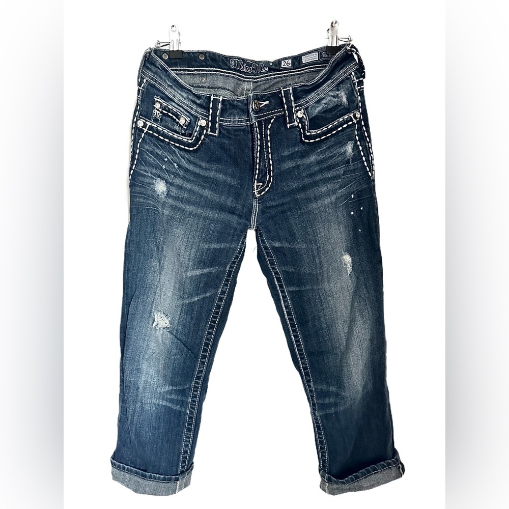 Miss Me Blue Cropped Ankle Jeans with Distressed Finish